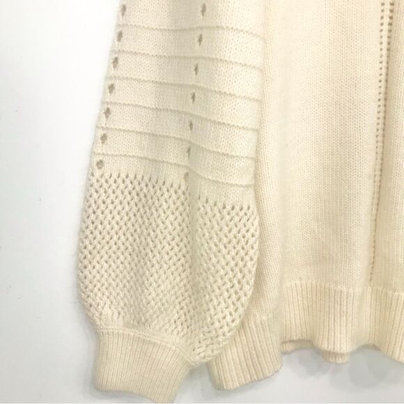 Design 365 Cream Cozy Puff Sleeve Collared Pullover Thick Knit Sweater - Picture 8 of 16